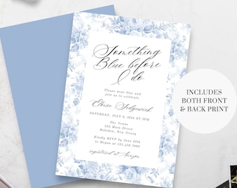 Something Blue Before I Do Editable Bridal Shower Invite Template, French Blue Toile Wedding Shower Invite, Victorian Blue Shower Invitation