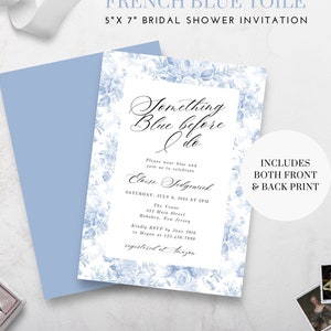 Something Blue Before I Do Editable Bridal Shower Invite Template, French Blue Toile Wedding Shower Invite, Victorian Blue Shower Invitation