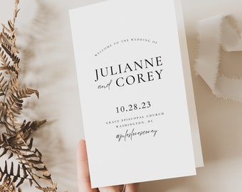 Minimal Wedding Program, Modern Program Template, Printable Folded Program, Wedding Booklet, Instant Download, EDIT IN CANVA