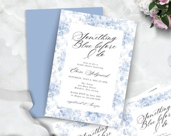 Something Blue Before I Do Editable Bridal Shower Invite Template, French Blue Toile Bridal Shower Invite, Printable Floral Bridal Shower