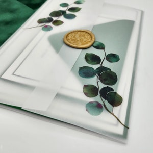 Eucalyptus Vellum Jacket for 5 x 7 Invitations, Pre-folded Vellum Wrap, Rustic Vellum Greenery Jacket, Greenery Vellum Sleeve