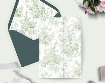 Sage Toile Wedding Invitation Vellum Wrap and Envelope Liners (Printable PDF)