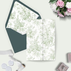 DRUCKBARE Salbei-Vellum-Wickel- und Umschlageinlagen für 5 x 7 Hochzeitseinladungen, Sage Toile, A7-Umschlageinlagen, Salbeigrüne Vellum-Jacke