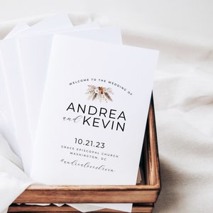 Wedding Ceremony Program Boho,  Editable Order Of Service, Editable Template, Terracotta Wedding Program, Folded Program, EDIT in CANVA