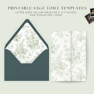 Druckbare Salbei Pergamentverpackung und Umschläge für 5 x 7 Hochzeitseinladungen, Salbei Toile Design, A7 Umschlag Liner, DIY Fine Art Hochzeit