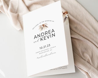 Downloadable Wedding Program, Wedding Ceremony Program Folded, Printable Folded Program, Wedding Program Booklet, EDITABLE IN CANVA