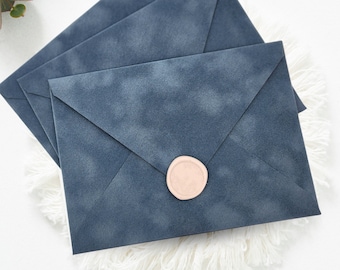 Dusty Blue Velvet Envelopes for 5 x7 Invitations, A7 Velvet Wedding Envelopes, 5.25 x 7.25 Velvet Wedding Envelopes, Blue Wedding Envelopes