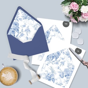 12 Druckbare Umschlag Liner, A7 Quadratische Klappe, Liner A7, Französisch Blau Toile Liner, Liner Vorlage, 6,5 quadratisch | 5,75 Quadratisch, Wedding Liner