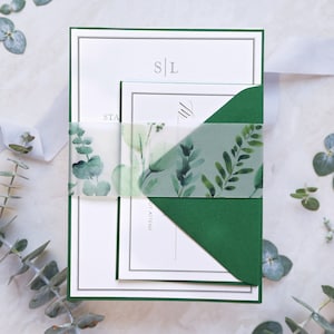 Greenery Vellum Belly Bands for 5 x 7 Invitations, Wedding Invitation Vellum Wraps, DIY Wedding Vellum Belly Bands, Printed Greenery Vellum