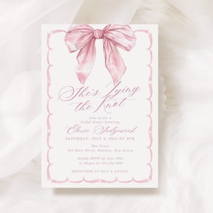 She&#39;s Tying The Knot Bridal Shower Invitation, Wedding Shower Pink Bow Bridal Shower Invite Instant Download, Editable Template