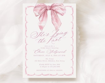 She's Tying The Knot Bridal Shower Invitation, Wedding Shower Pink Bow Bridal Shower Invite Instant Download, Editable Template