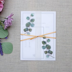 Eucalyptus Vellum Wrap, Sage Vellum Jacket, Pre-folded Vellum Wrap For 5 x 7 Invitations, Greenery Vellum Jacket for DIY Invites image 7