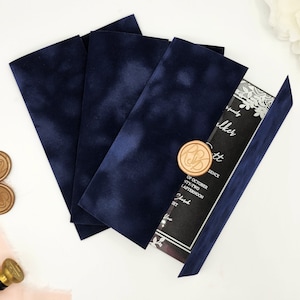 Navy Velvet Wrap For 5 x 7 Invitations, Velvet Wedding Jackets, Velvet Paper Supplies, Velvet Invitation Wraps