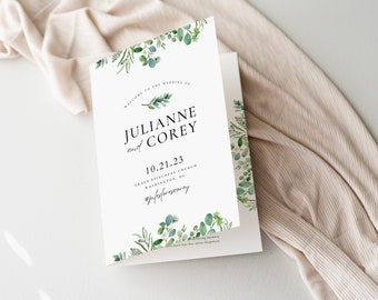 Greenery Hochzeitsprogramm, Hochzeitsprogrammvorlage, druckbares gefaltetes Programm, Hochzeitsbroschüre, sofortiger Download & bearbeitbare Vorlage G1