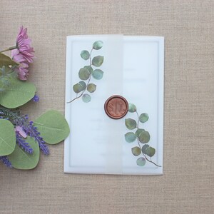 Eucalyptus Vellum Wrap, Sage Vellum Jacket, Pre-folded Vellum Wrap For 5 x 7 Invitations, Greenery Vellum Jacket for DIY Invites image 4