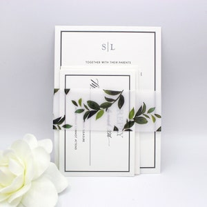 Forest Leaf Vellum Belly Bands for 5 x 7 Invitations and Cards, Printed Greenery Wedding Invite Bands