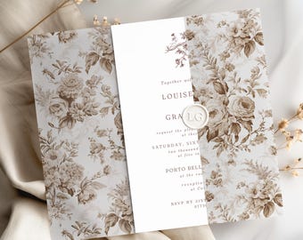 Dark Brown Vellum Wrap for 5 x 7 Wedding Invitations, Printed and PRE-FOLDED Vellum Jacket
