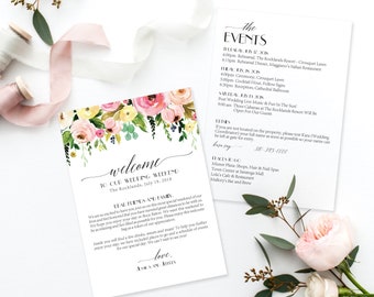 Wedding Welcome Letter, Wedding Itinerary Card, Welcome Bag Note, Floral Wedding Itinerary, Welcome Note, Wedding Welcome Card PRINTABLE