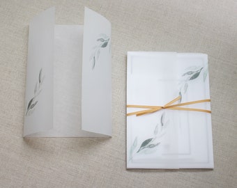 Printed Vellum Jackets Greenery Vellum Wrap For 5 x 7 Wedding Invitations, Vellum Paper Wrap Vellum Invitation Jacket Wedding Supplies