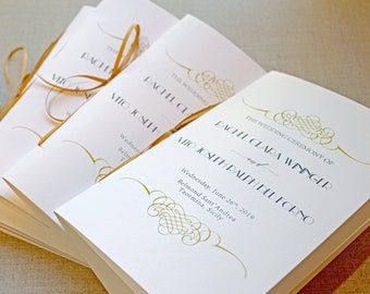 Gold Wedding Booklet with Floral Interfaith Wedding Program Gold Wedding Programs Jewish Wedding Program with Ribbon PRINTED and ASSEMBLED