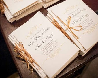 Wedding Booklet, Catholic Wedding Program, Gold Programs, Jewish Wedding Program, Printed Wedding Program, Interfaith Gold Booklet Program