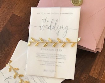 Vellum Wrap For 5 x 7 Invitations Vellum Jackets Vellum Paper Supplies Vellum Invitation Wrap Wedding Paper Supplies, Gold Leaf Wrap