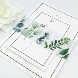 Greenery Belly Bands, Greenery Vellum Wrap, Wrap for 5 x 7 Invitations, Wedding Invitation Vellum, Greenery Vellum Belly Band for Invites