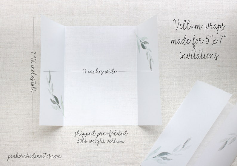 Printed Vellum Jackets Greenery Vellum Wrap For 5 x 7 Wedding Invitations, Vellum Paper Wrap Vellum Invitation Jacket Wedding Supplies image 5