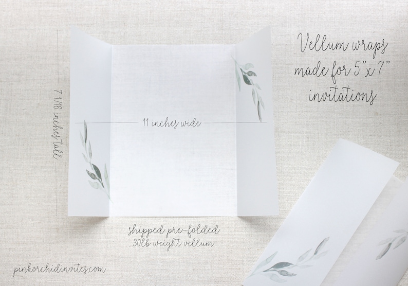 Printed Vellum Jackets Greenery Vellum Wrap For 5 x 7 Wedding Etsy