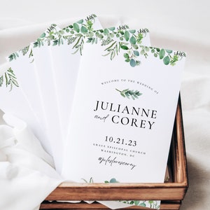 Church Wedding Ceremony Program Template, Greenery Wedding Program, Printable Folded Program, Wedding Booklet, Instant Download G1