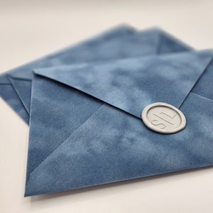 French Blue Velvet Envelopes for 5 x7 Invitations, A7 Velvet Envelopes, 5.25 x 7.25 Velvet Wedding Envelopes, Steel Blue Wedding Envelopes