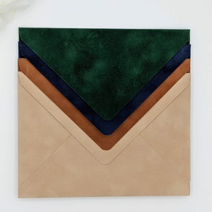 Velvet Wedding Envelopes for 5 x 7 Invites, A7 Euro Flap Wedding Envelopes, 5.25 x 7.25 Inner Envelopes, Camel Velvet Envelopes