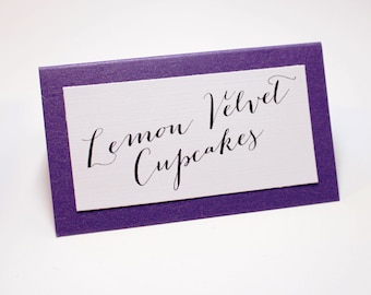 Dessert Signs and Placecards, Purple Place Cards, Escort Cards, Calligraphy Style, Pretty Script Placecards