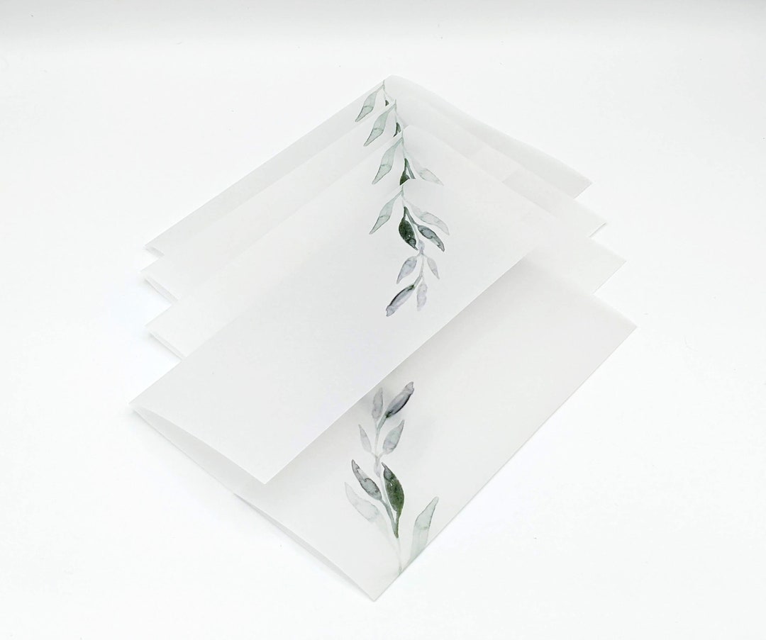 Greenery Vellum Wrap Printed Vellum Jackets for 5 X 7 Wedding