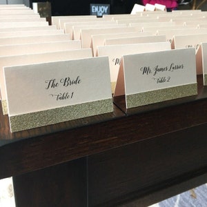 Gold Glitter Wedding Place Cards, Blush and Gold Place Card, Seating Cards, Name Cards, Blush and Gold Glitter Placecards, FREE SHIPPING image 3