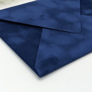 Navy Velvet Envelopes for 5 x 7 Invites, A7 Euro Flap Wedding Envelopes, 5.25 x 7.25 Inner Envelopes, Navy Blue Velvet Wedding Envelopes