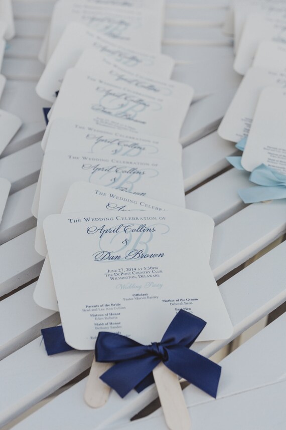 Printable Navy Program Fans Wedding Program Fans Nautical Etsy