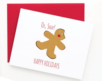 Oh Snap Gingerbread Man Card, Funny Holiday Cards, Cute Gingerbread Card, Funny Christmas Card, Gingerbread Greeting Card Set (Set of 12)