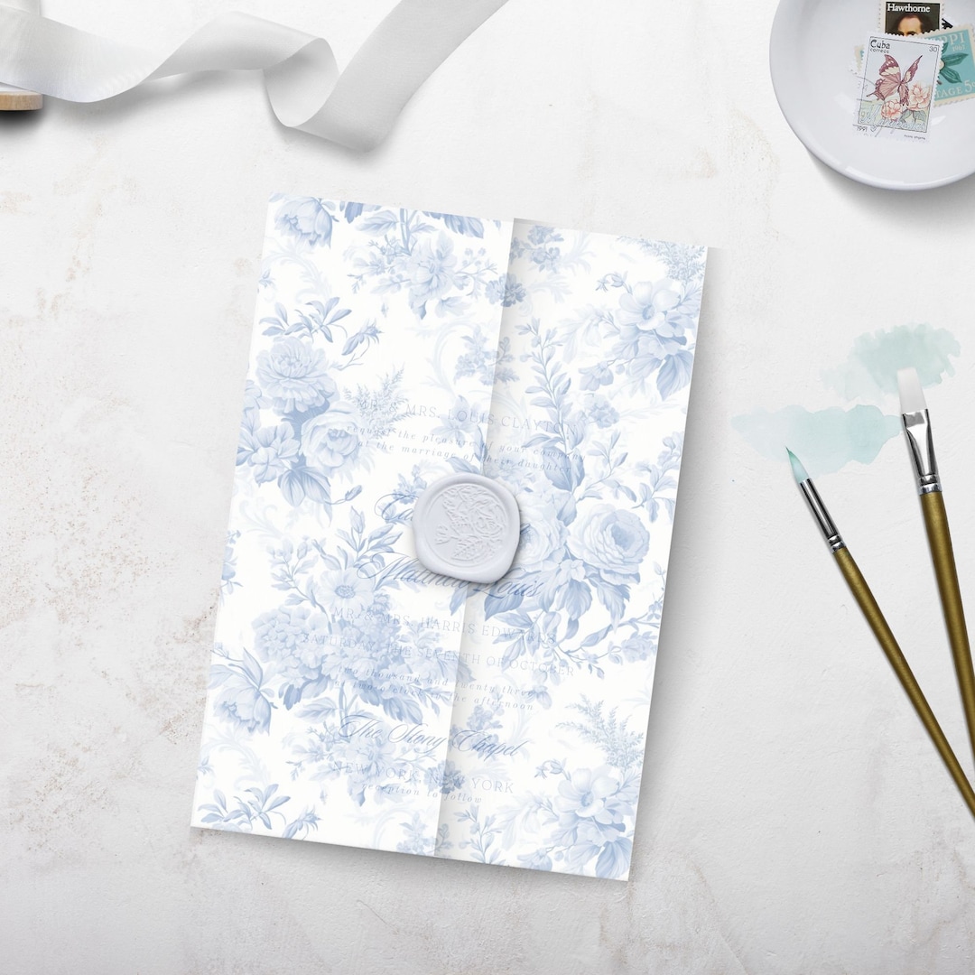 PRINTABLE French Blue Toile Vellum Wrap, Vellum Jacket for 5 X 7 ...