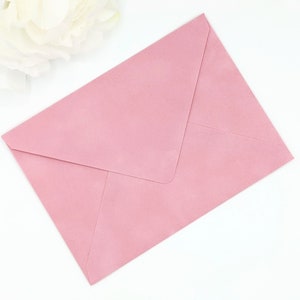 Pink Velvet Envelopes, A7 Euro Flap Wedding Envelopes, 5.25 x 7.25 Inner Envelopes, Velvet Wedding Envelopes