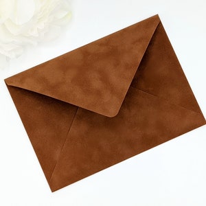 Brown Velvet Envelopes, A7 Euro Flap Wedding Envelopes, 5.25 x 7.25 Inner Envelopes, Spice Velvet Envelopes, Holiday Velvet Envelope