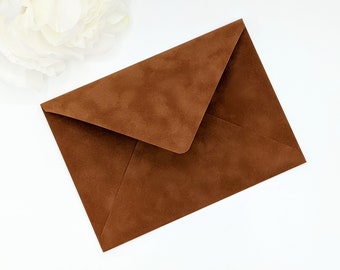 Brown Velvet Envelopes, A7 Euro Flap Wedding Envelopes, 5.25 x 7.25 Inner Envelopes, Spice Velvet Envelopes, Holiday Velvet Envelope