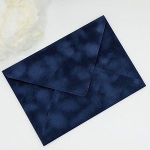 Navy Velvet Envelopes, A7 Euro Flap Wedding Envelopes, 5.25 x 7.25 Inner Envelopes, Navy Blue Velvet Wedding Envelopes