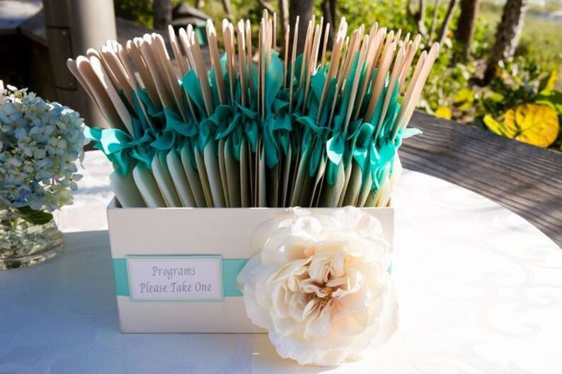 Fan Wedding Program Aqua Wedding Program Beach Program Fans Etsy