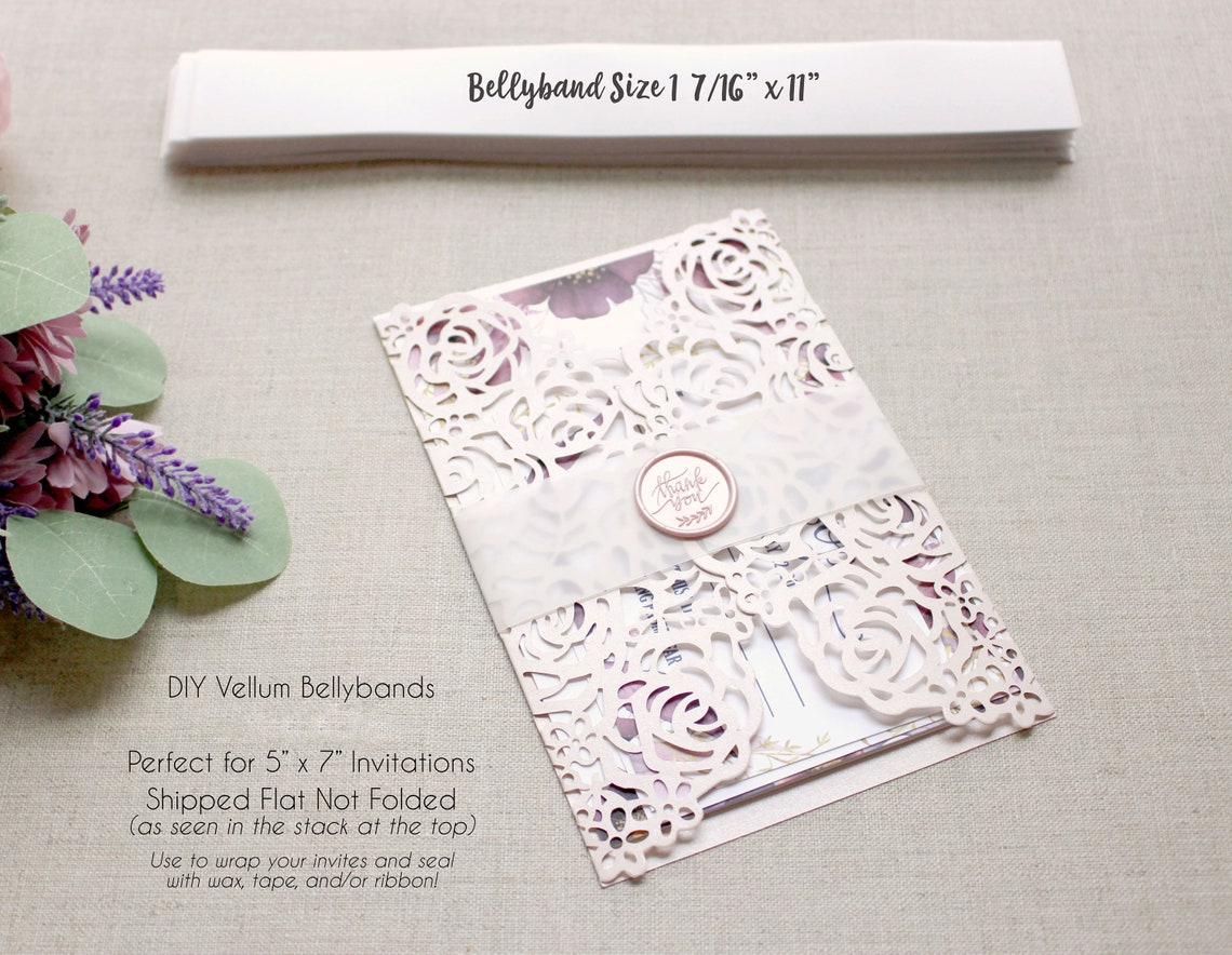 Vellum Belly bands for 5 x 7 Wedding Invitations Translucent Etsy