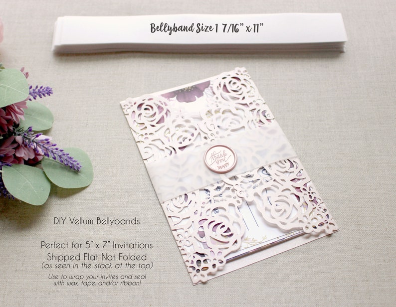 Vellum Belly bands for 5 x 7 Wedding Invitations Translucent Etsy