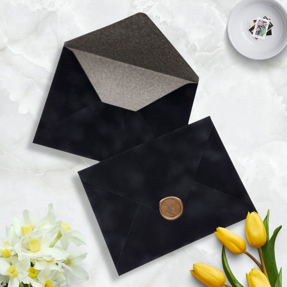 Black Velvet Envelopes for 5 X 7 Invitation, A7 Euro Flap Wedding