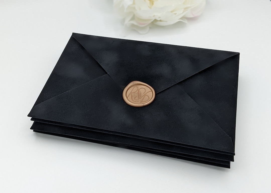 Black Velvet Envelopes, A7 Euro Flap Wedding Envelopes, 5.25 X 7.25