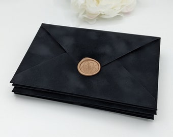 Black Velvet Envelopes, A7 Euro Flap Wedding Envelopes, 5.25 x 7.25 Inner Envelopes, Black Velvet Wedding Inner Envelope, Holiday Envelopes