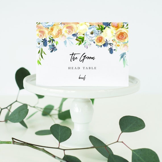 fall place cards with meal choice wedding place cards floral seating cards blue place cards watercolor floral fall printed place cards fall place cards